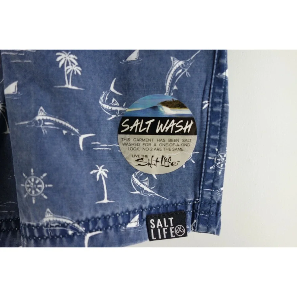 Salt Life AquaTrunks Men's SLX-QD Vapor Stretch‎ Board Swim Shorts size Med FISH